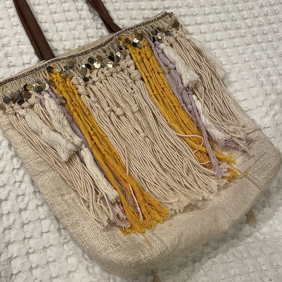 Anthropologie Jasper & Jeera boho bohemian tassel tote bag - Picture 1 of 5
